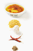 Moong Dal with Crunchy Garlic Tarka (Yellow lentils garnished with garlic)